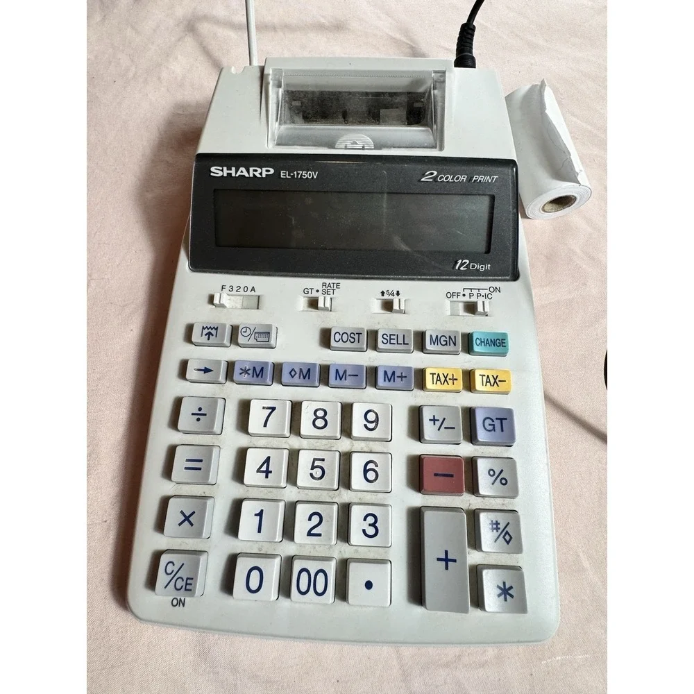 Sharp EL-1750V Electronic Printing Calculator 12 Digit 2 Color Print White